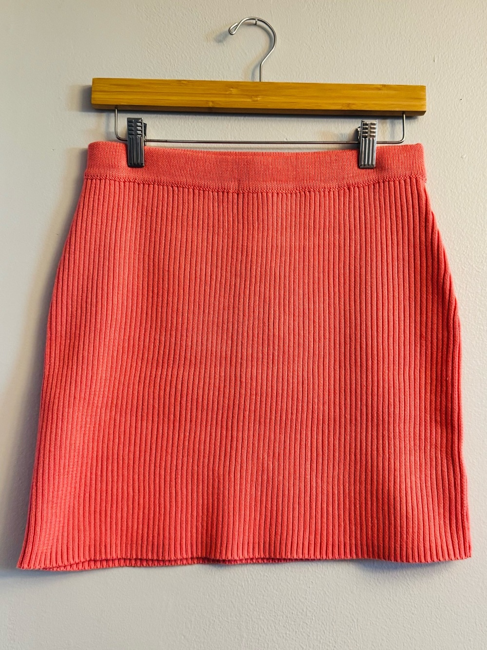 NWT English Factory Ribbed Knit Mini Skirt M Pink Coral Cotton Coquette Y2K
